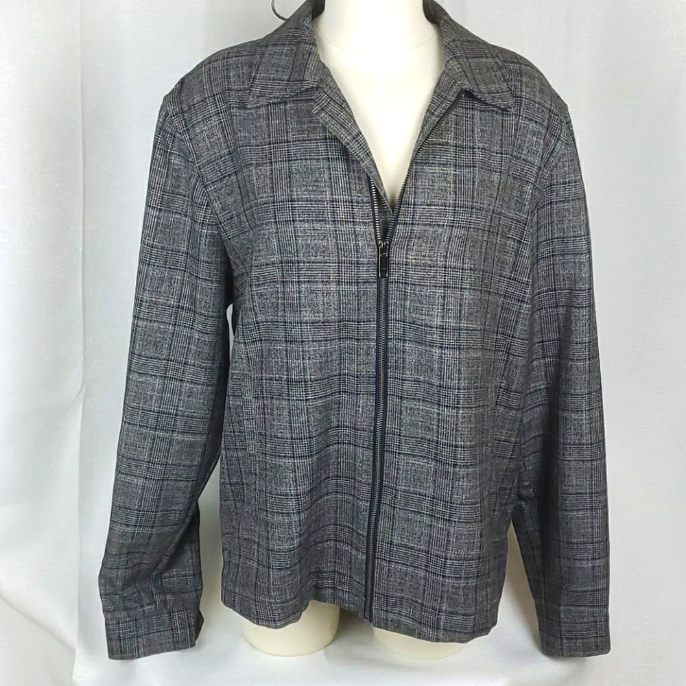 ZARA Zip Front Collared Micro Plaid Blazer Jacket